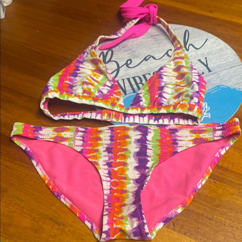Aeropostale Pink Multicolor Tie-Dye Bikini Set
